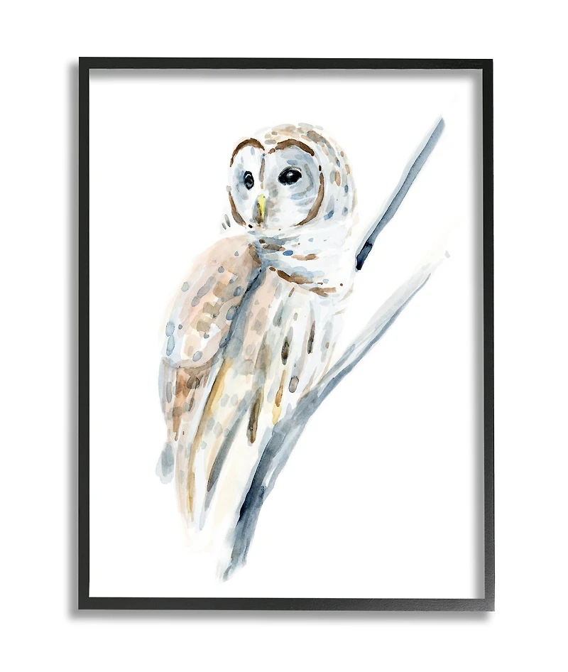 Stupell Industries Soft Arctic Owl Perched on Minimal Branch in Frame Wall Art