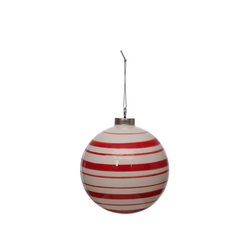 3.75" Red & White Peppermint Stripes Ceramic Ball Ornament by Ashland®