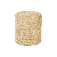 19" Brown Seagrass Handmade Woven Drum Accent Table