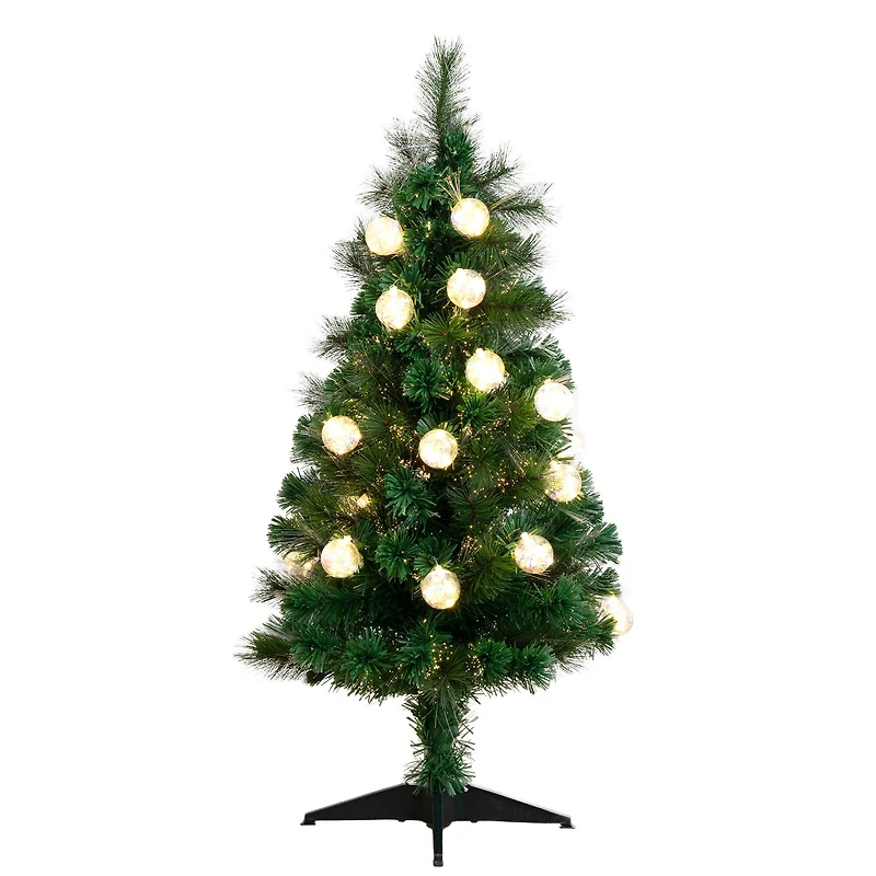 4ft. Fiber Optic Warm White Ornament LED Lights Pine with Mixed Tips Artificial Christmas Tree