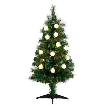 4ft. Fiber Optic Warm White Ornament LED Lights Pine with Mixed Tips Artificial Christmas Tree