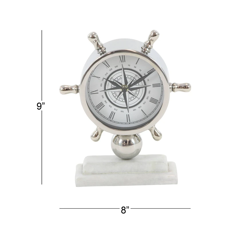 9" Silver Stainless Steel & Ceramic Boat Helm Clock