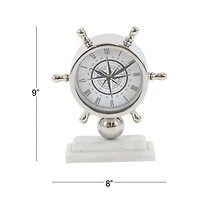9" Silver Stainless Steel & Ceramic Boat Helm Clock