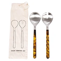 Hello Honey® Stainless Steel Salad Server Set with Marbled Handles in Drawstring Bag