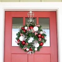 Village Lighting 24" Pre-Lit Nordic Christmas Wreath, Red & Clear LED Lights