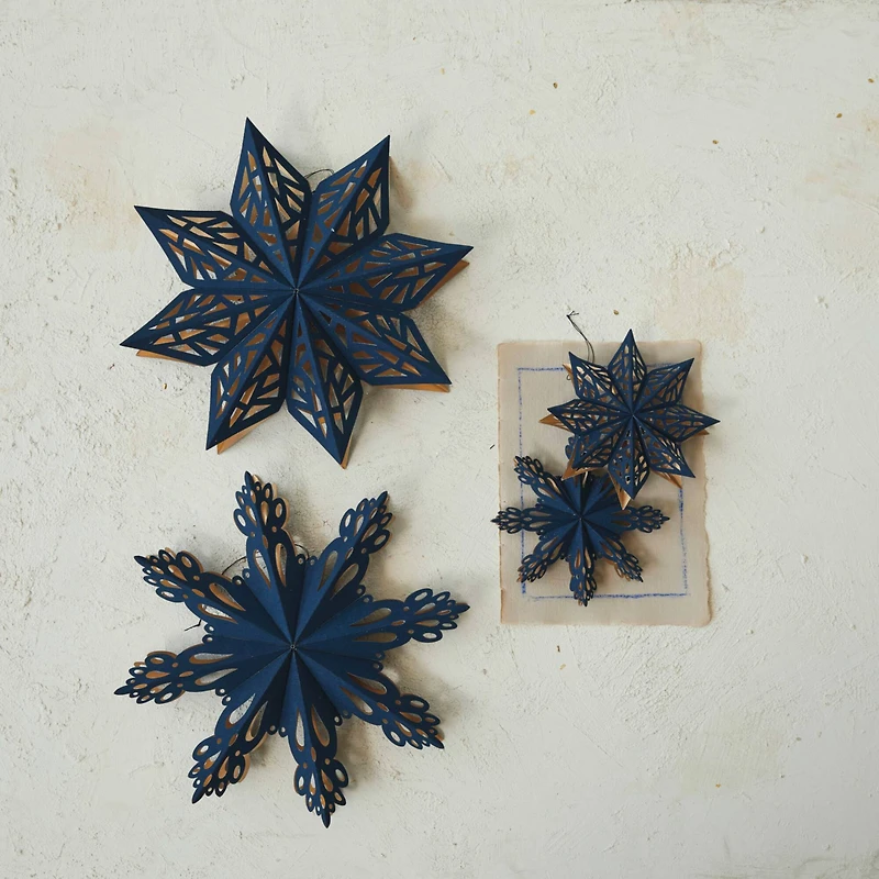 Hello Honey® 7" Navy & Gold Flocked Paper Snowflake Ornament Set