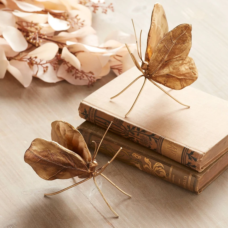Golden Brown Leaf Butterfly Shelf Sitter Set