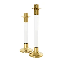 Gold Stainless Steel Candle Holder with Clear Glass Center Set