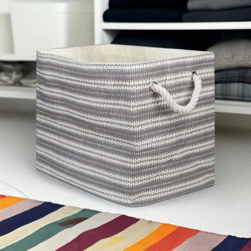 DII® Large Gray Basketweave & White Stripe Rectangle Paper Basket