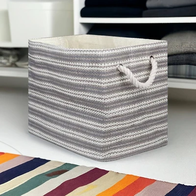 DII® Large Gray Basketweave & White Stripe Rectangle Paper Basket