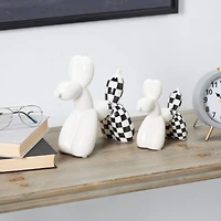 White Ceramic Checkered Dog Balloon Sculpture Set