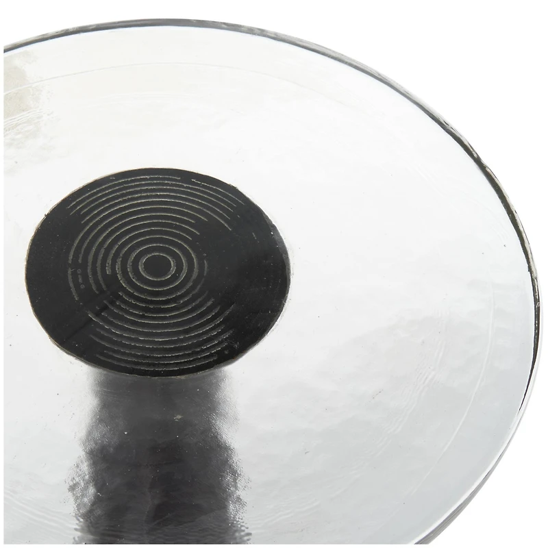 22" Black Aluminum Geometric Cone Accent Table with Textured Glass Tabletop