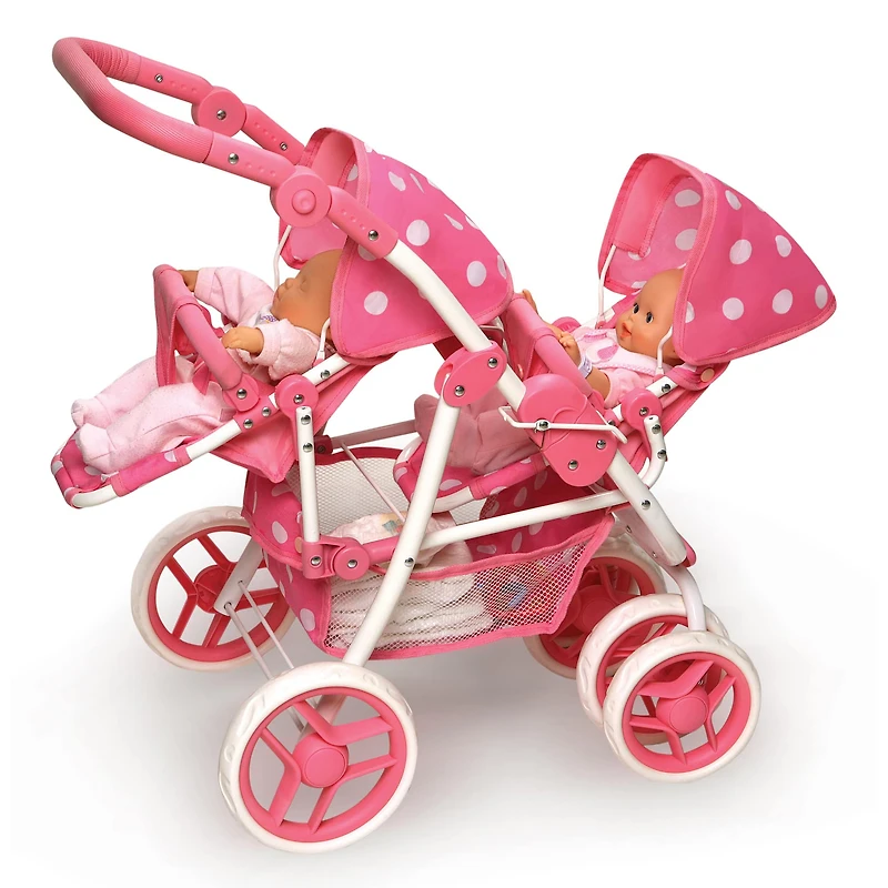 Badger Basket Pink Polka Dot Reversible Double Doll Stroller