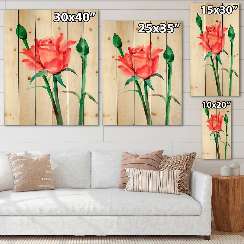 Designart - Red Rose With Buds