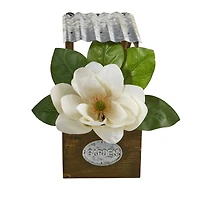 14" Magnolia Artificial Arrangement in Tin Roof Planter