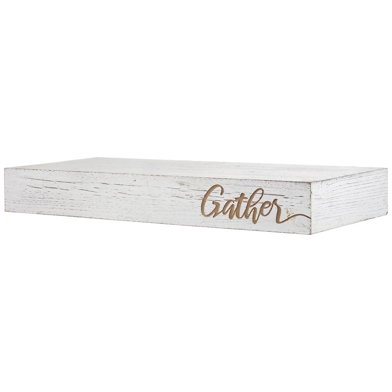 Whitewashed "Gather" Text Engraving Floating Wall Shelf