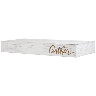 Whitewashed "Gather" Text Engraving Floating Wall Shelf
