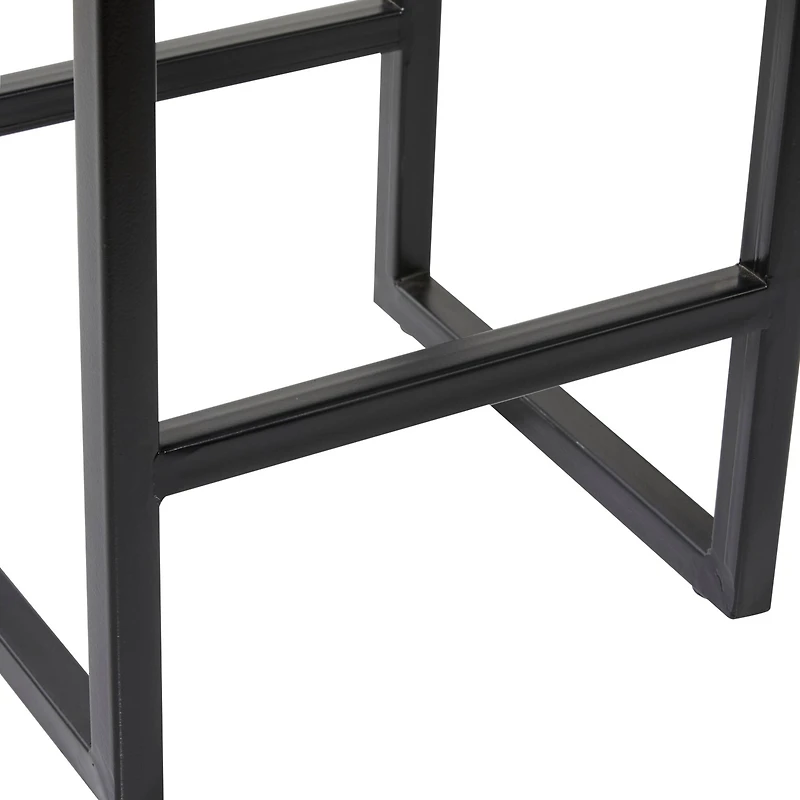 Black Iron and Leather Industrial Stool, 24" x 14" x 14"