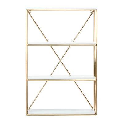 Hello Honey® 24" Wood & Gold Rectangle Wall Shelf