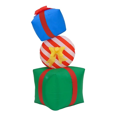 First Traditions™ 6ft. Green Inflatable Blow Up Giftbox Combination with 3 Warm White UL LED Lights
