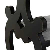 Black Wood Scroll Side Frames 2 Shelves Console Table with Brown Wood Top 38" x 15" x 32"