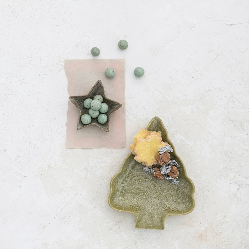 Hello Honey® 9" Green Reactive Glaze Stoneware Tree Shaped Plate