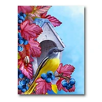 Designart - Titmouse Bird Sitting On A Branch Near A Birdhouse