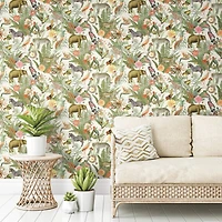 RoomMates Green Tropical Zoo Peel & Stick Wallpaper