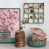 Hello Honey® Natural Round Mango Wood Carved Line Stool Table