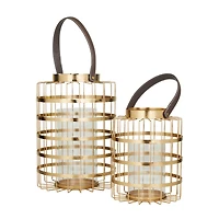 Set of 2" Gold Metal Modern Lantern 13", 11"