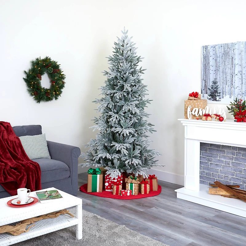 7.5ft. Pre-Lit Flocked Manchester Spruce Artificial Christmas Tree with Clear LED Lights