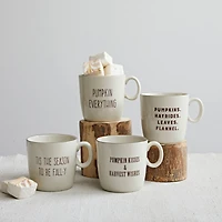 Hello Honey® 16oz. Cream & Brown Fall Saying Stoneware Mugs, 4ct.