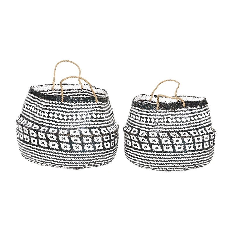 Black & White Boho Round Storage Basket Set