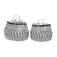 Black & White Boho Round Storage Basket Set