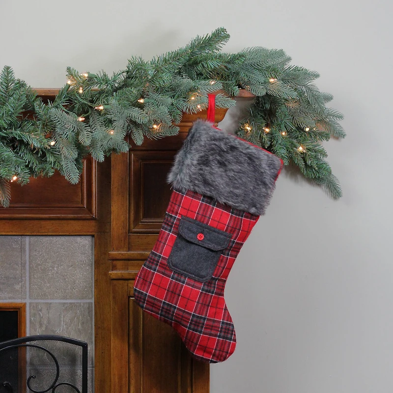20.5" Alpine Chic Plaid Stocking with Pocket