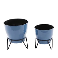 The Novogratz Set of 2 Blue Iron Modern Planter, 11" x 10" x 10"