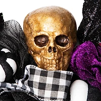 22" Skull with Hands & Purple Roses Halloween Twig Wreath