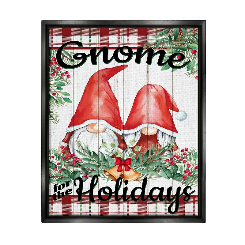 Stupell Industries Gnome For The Holidays Plaid Framed Floater Canvas Wall Art