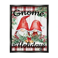 Stupell Industries Gnome For The Holidays Plaid Framed Floater Canvas Wall Art