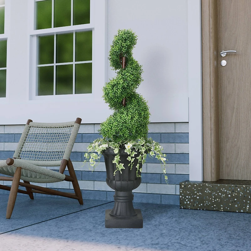 4.5ft. Topiary Spiral Boxwood Artificial Tree in Decorative Urn