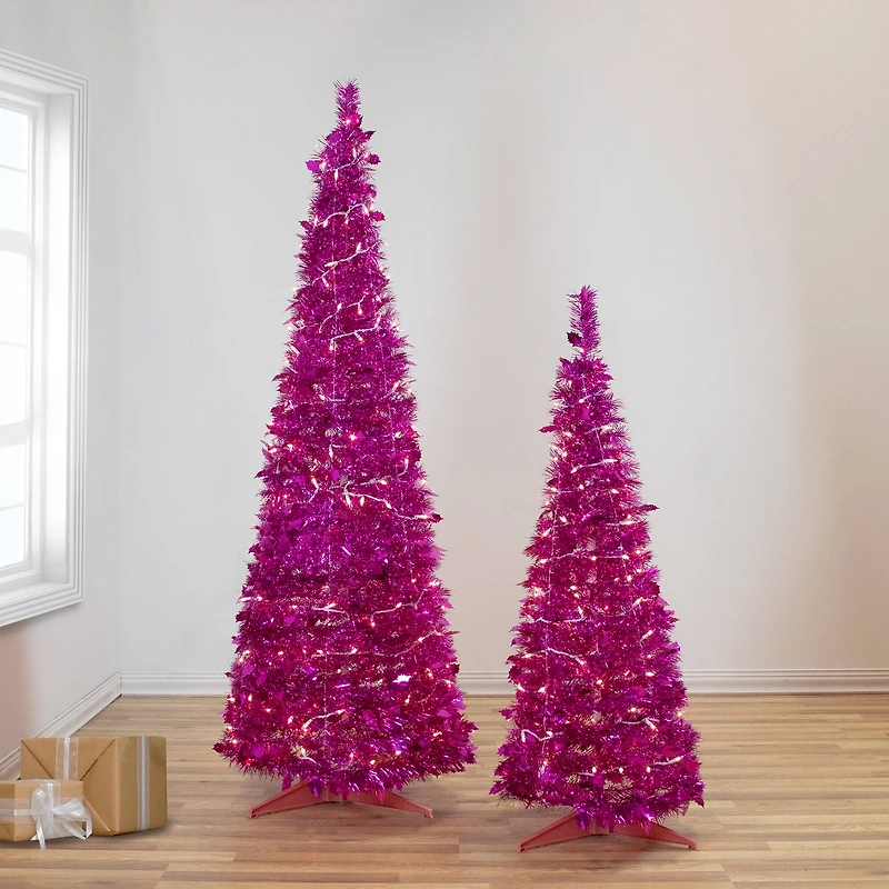 6ft. Pre-Lit Tinsel Pop-Up Artificial Christmas Tree