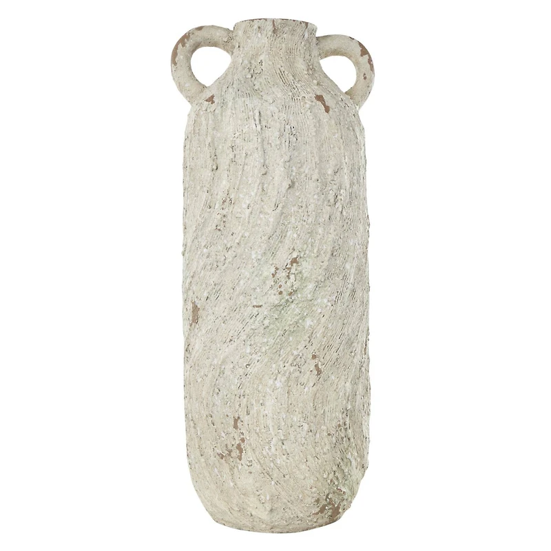 22" Cream Magnesium Oxide Textured Amphora Vase with Handles