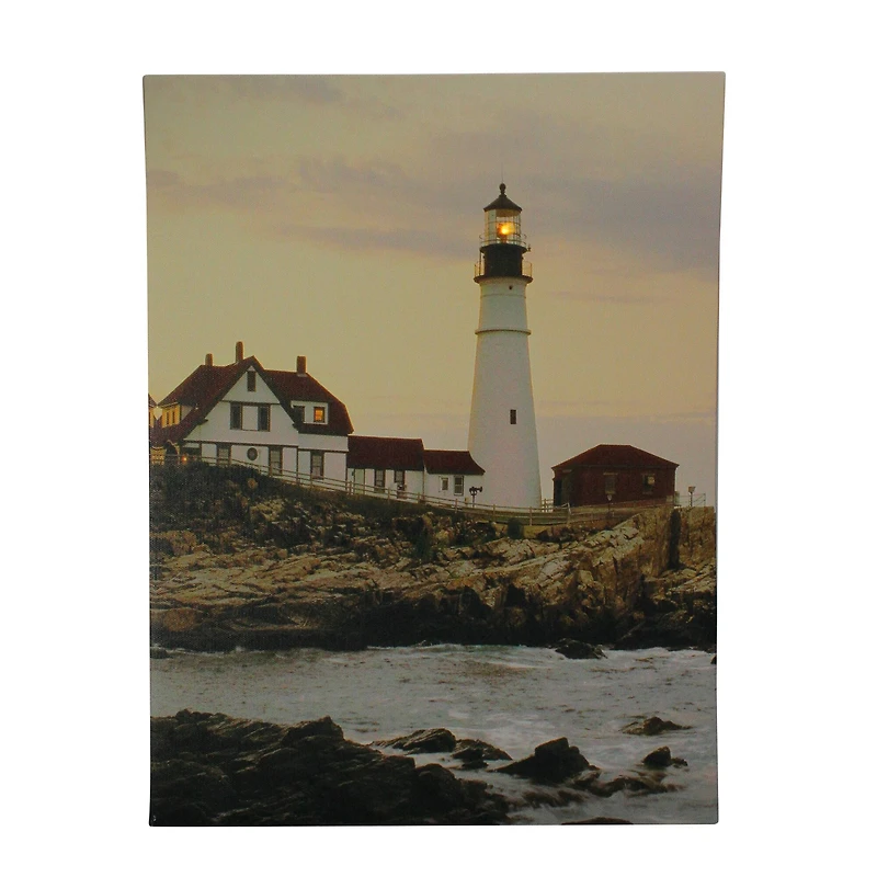 LED Lighthouse on the Shoreline Canvas Wall Art