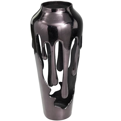 19" Black Aluminum Drip Vase with Melting Designed Body