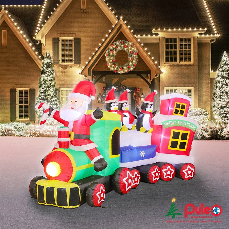 7ft. Inflatable Christmas Train with Warm White LED Lights