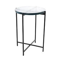 24" Metal X-Shaped Accent Table with Textured Glass Tabletop