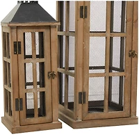 Brown Wood Lighthouse Style Candle Lantern Set