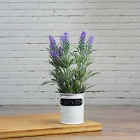 11'' Artificial Lavender Arrangement in White Tin Can