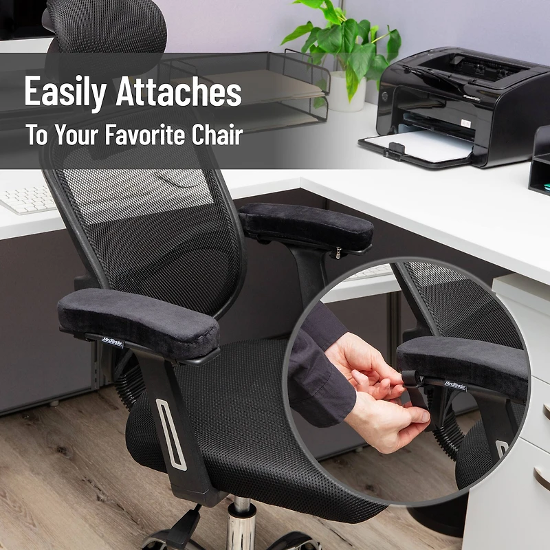 Mind Reader Air-Cloud Memory Foam Armrest Pads, Office & Gaming Chair Arm Rests, Elbow Support with Washable Cover, Black