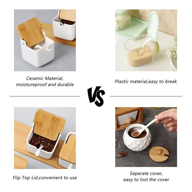 NEX™ White Ceramic Sugar Bowls with Spoon & Bamboo Lid Set